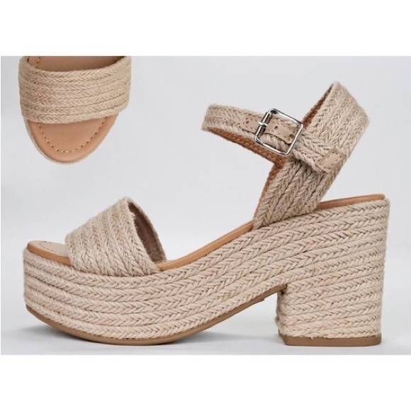 New Jute Style! Soda Shoes Natural Straw Raffia Ankle Strap Platform Wedge Heel - Picture 6 of 6
